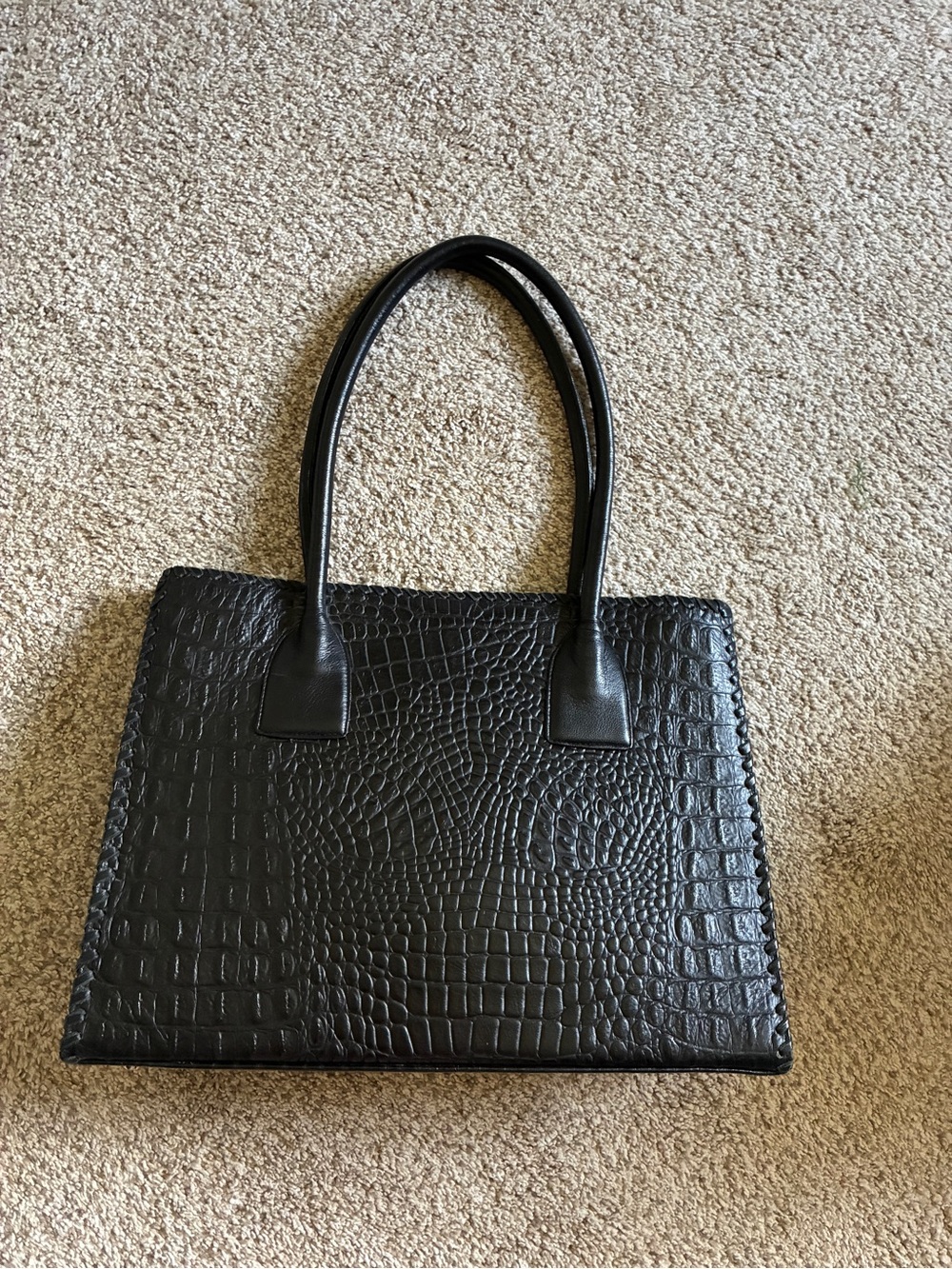 Juan Antonio Black Croc-Embossed Structured Tote